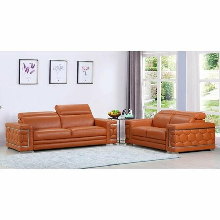 Homeroots 71 x 41 x 29 in. Modern Camel Leather Sofa & Loveseat 343841